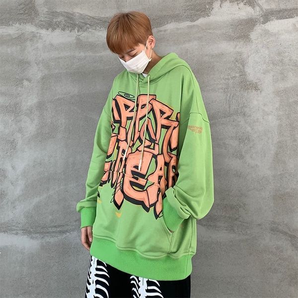 

new spring 2021 tide streetwear graffiti harajuku nightgown with hood male fashion hip-hop hoodie loose street hoodies rfl9 o80z, Black