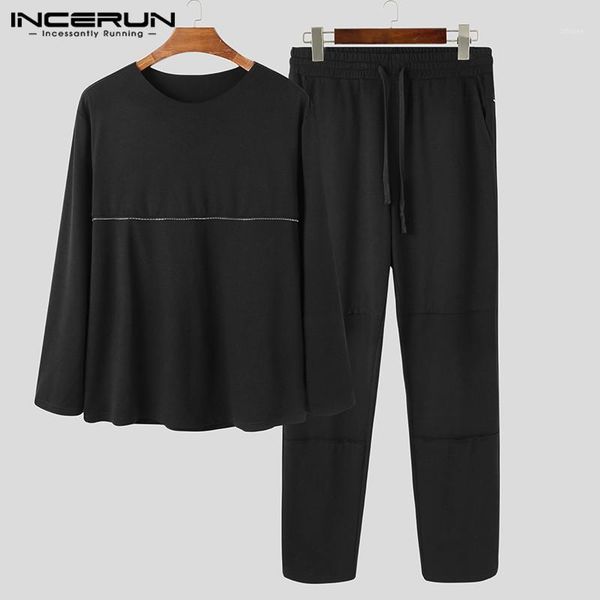 

leisure solid color men sets incerun long sleeve o neck drawstring pants 2 pieces fitness sport suit hombre zipper sets 5xl1, Gray