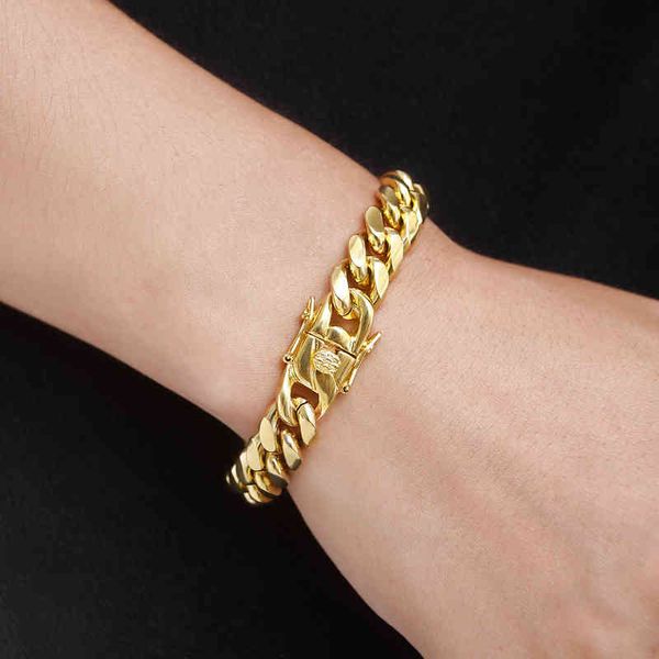 

hip hop jewelry miami cuban link bracelet 14k 18k gold vacuum plated stainless steel curb, Golden;silver