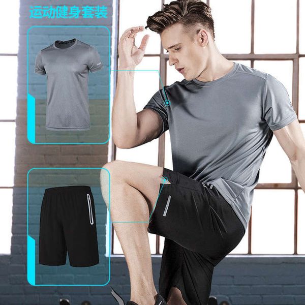 

breathable men's summer quick drying and ice silk fitness t-shirt vest short sleeve sports suit basketball equipment, Black;gray