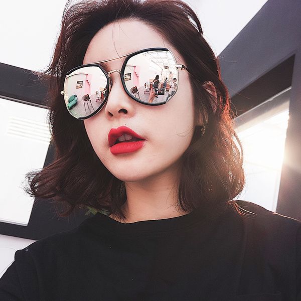 

fashion, net red, new style, colorful pink sunglasses, women's large frame, korean version of street glasses, White;black