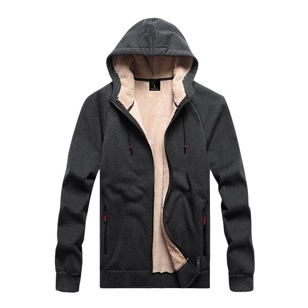 

lamb cashmere sweatshirts mens winter men's hoodie lamb wool velvet thick mens clothing men's hooded cardigan jacket, Black