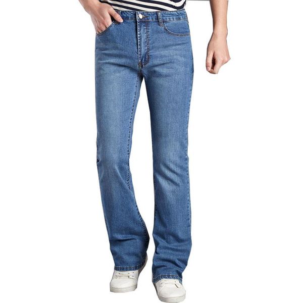 

2020 весной и осенью новый мужской джинсовой микро белл брюки корейской версии прилива stretch для slim horn мужские джинсовые брюки, Blue