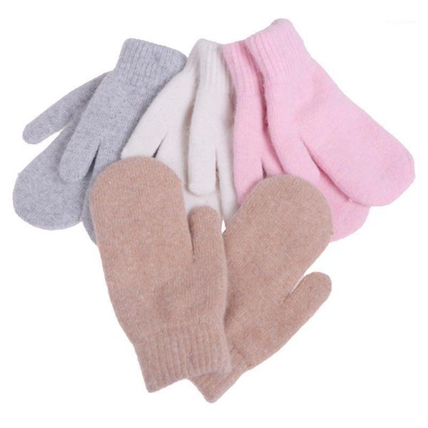 

double-layer hair gloves female winter korean version of solid color all fingers winter women gloves girls mittens1, Blue;gray