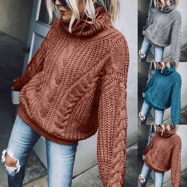 

2021 new fashion women's loose solid color knitted turtleneck sweater casual long-sleeved warm sweater ladies1, White;black