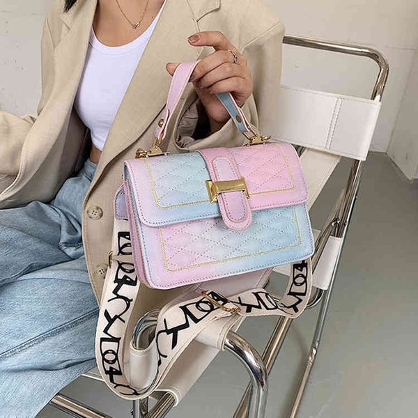 

2022 factory outlet color contrast single shoulder bag fashion korean version messenger bag women's wide shoulder strap portable square