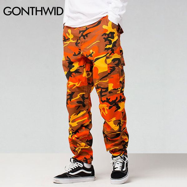 

gonthwid color camo cargo pants mens fashion baggy tactical trouser hip hop casual cotton multi pockets pants streetwear 201128, Black