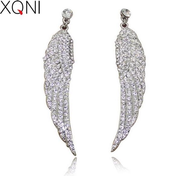 

новый год мода шарм stud женщин серьги модные цвета серебра rhinestone крылья ангела перо кристалл серьги женщина ювелирных изделий qylnkh, Golden