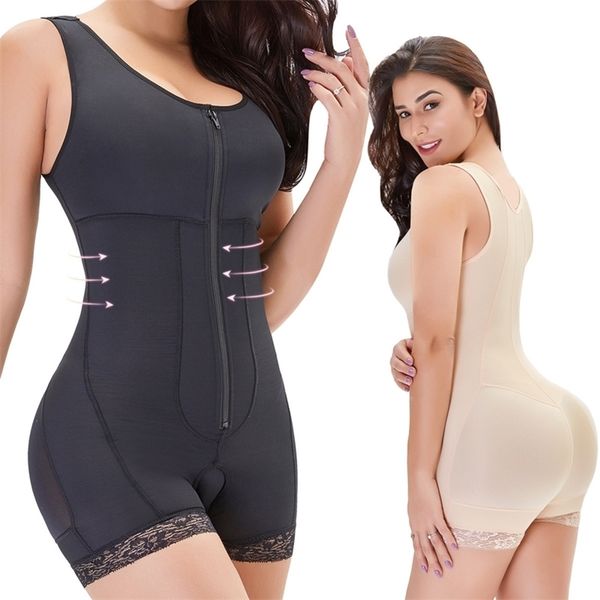 

colombian tummy control slimming women's seamless girdle zipper full body shaper plus size bodysuit post surgery firm shapewear lj20120, Black;white