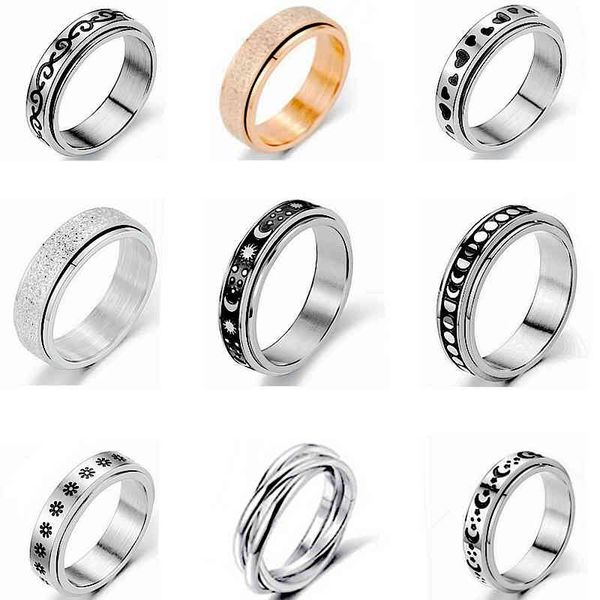 

titanium steel rotating ring star moon decompression anti anxiety ring jewelry, Silver