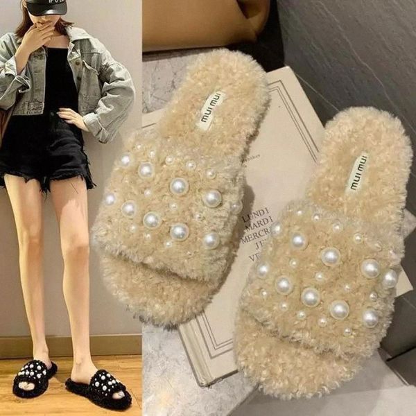 

women slippers winter shoes flat home slippers lady indoor warm indoor bedroom floor shoes non-slip soft house pearl #pz8l, Black