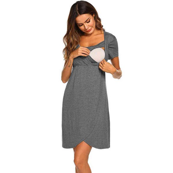 Sólida maternidade enfermagem de manga curta vestido mulheres maternidade mini vestido verão grávida casual vestido irregular diariamente vestindo g220309