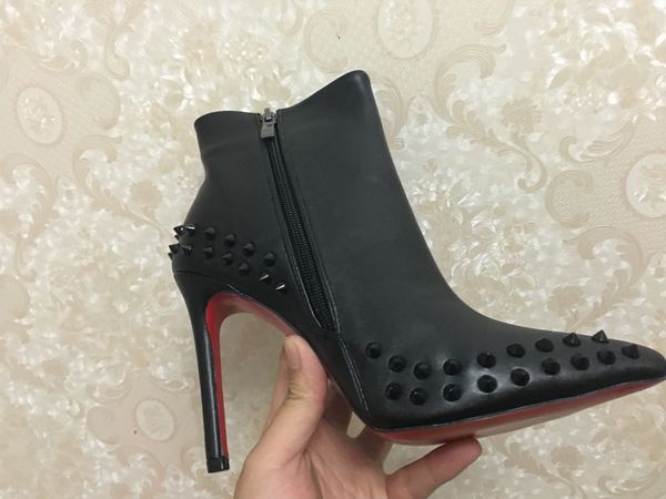 

женщины заостренный носок ботинка бренда высокий каблук bootsthin пятки мартин сапоги черные кожаные ботинки мешок 35-41 пыли и коробка, Black