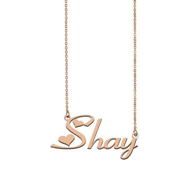 

shay name necklace custom nameplate pendant for women girls birthday gift kids friends jewelry 18k gold plated stainless steel, Silver