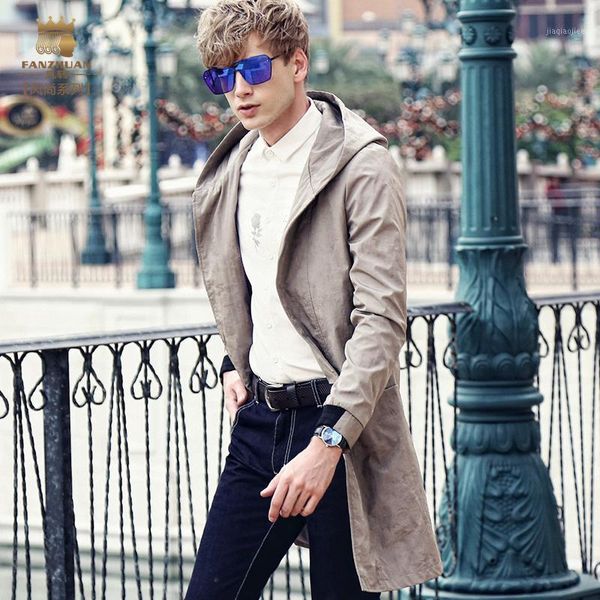 

fanzhuan new fashion men's 2020 man spring male casual slim long coat zipper camouflage popular 710032 windbreaker1, Tan;black