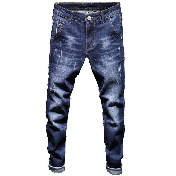 

men trousers stretch long jeans pencil men pants jeans denim brand korean street style large size dropship, Blue