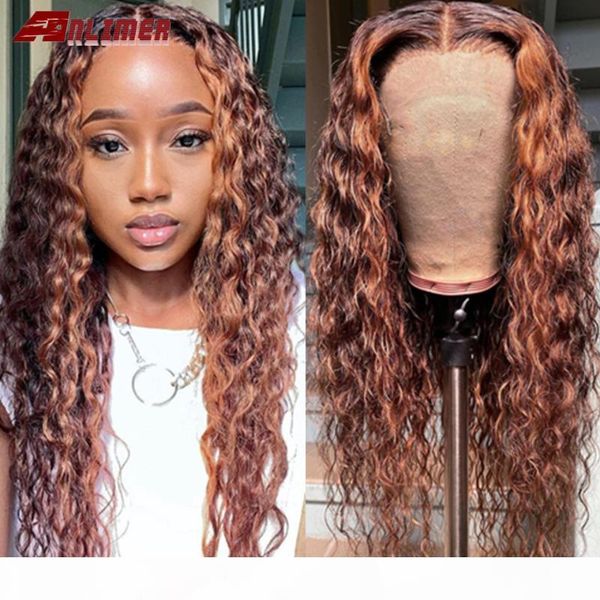 

brown lace front wigs highlight water wave human hair wig colored lace wig human hair preplucked curly silk base front wigs, Black;brown
