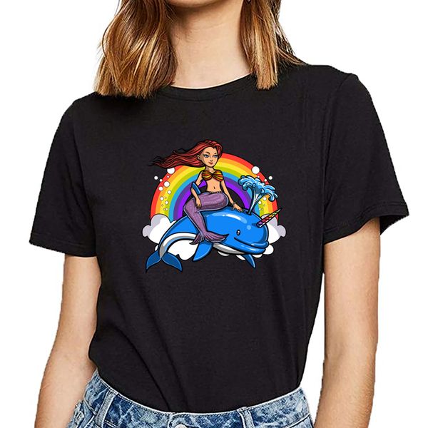 

t shirt women mermaid riding dolphin unicorn magical rainbow comic inscriptions print female tshirt sport hooded sweatshirt hoodie