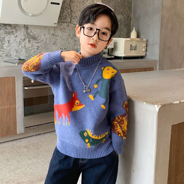 

wear, boys' sweater, autumn and winter wear 2020 new cuhk children's korean version handsome foreign sle knitted base shirt, Blue