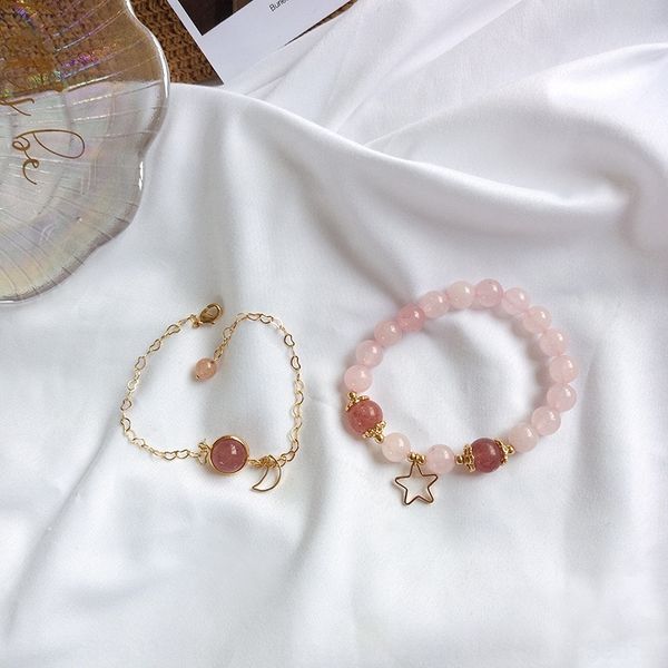 

gixxp japanese student korean girl pink tender sweet strawberry crystal and strawberry friend bracelet star moon for bracelet y5wnu, Golden;silver