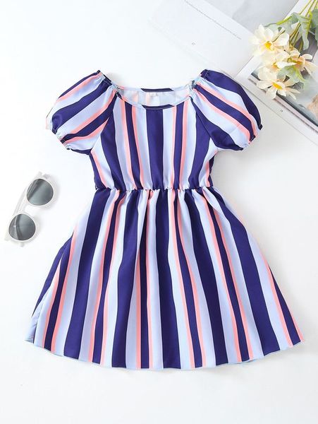 

toddler girls 1pc vertical striped puff sleeve dress she, Red;yellow