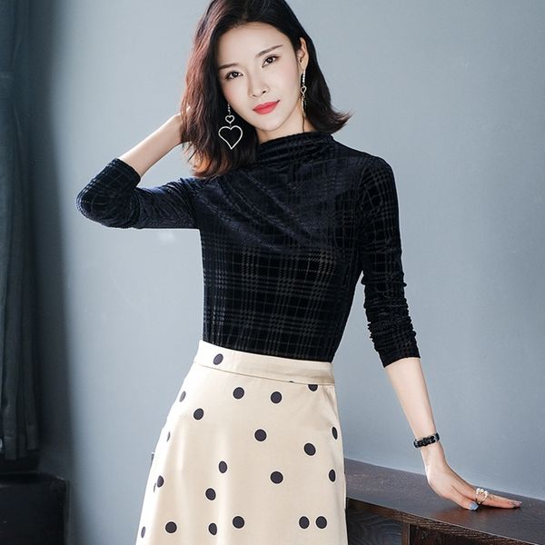 

nwxgx with shirt velvet burnt flower bottomed women's autumn and style 2020 new winter gold small shirt and high collar pids3, White;black