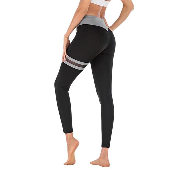 

2019 new womens fitness leggings mesh stitching slim fitness running pants trousers leggins sport women wholesale, Black