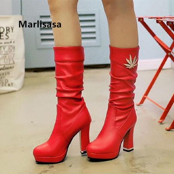 

marlisasa women cute sweet white pu leather autumn long boots lady classic comfortable black boots cool street red f2316