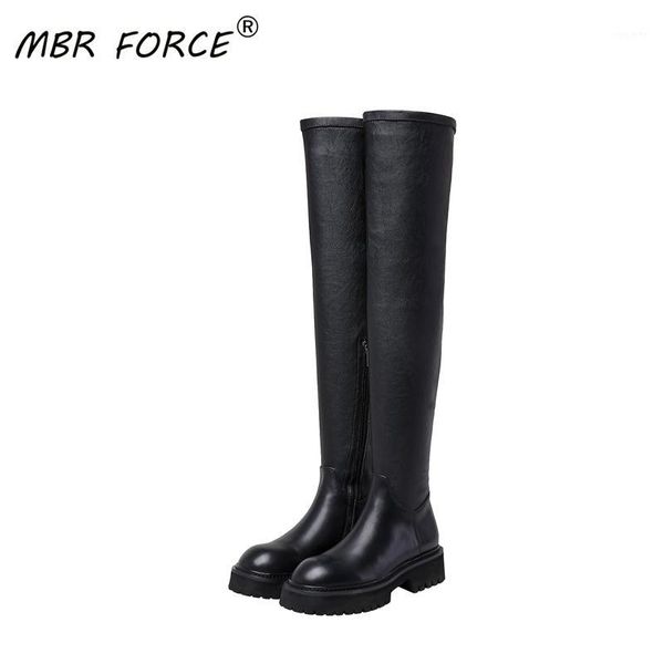 

mbr force cowhidefashion boots square toe all-match breathable ladies simple casual black and white girl motorcycle high boots1