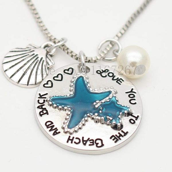 

i love you to the beach and back" beach keychain necklace, natural necklace summer jewelry women's starfish necklace, Silver