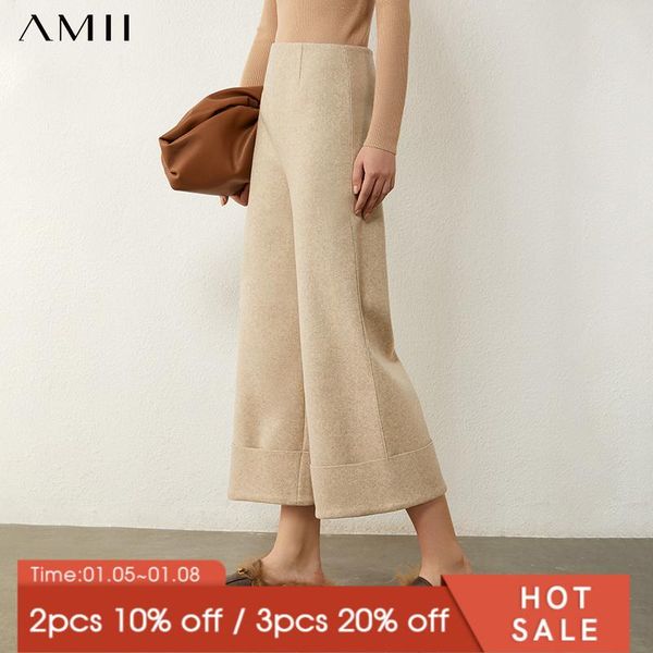 

amii minimalism autumn winter women's pants fashion causal solid loose woolen pants offical lady female trousers 12021389, Black;white