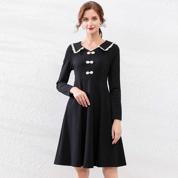 

extra return, no change, mm plus size women's baby face color contrast xiangyun disc button dress c75581, Black;gray