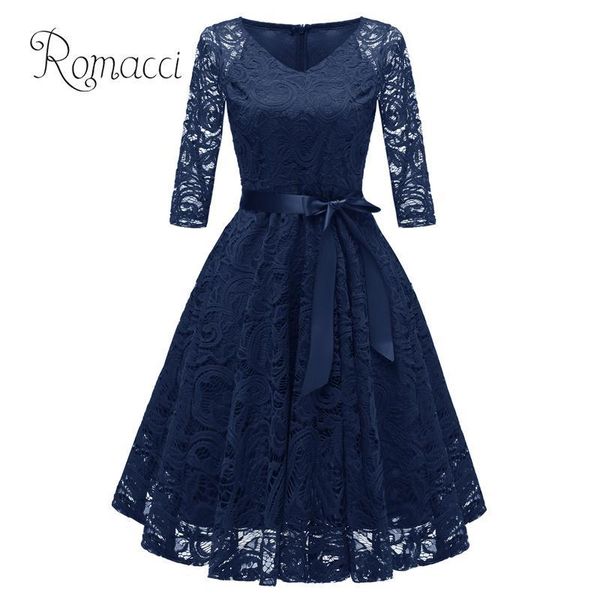 

1950s vintage women crochet lace pleated dress elegant solid v neck 3/4 sleeve belt zipper a-line swing evening party dress, Black;gray