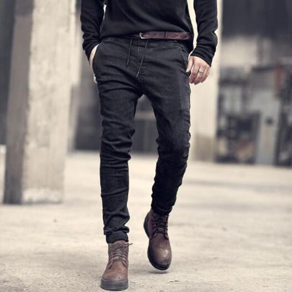 

men's jeans autumn and winter washed black slim elastic pencil pants leggings k6002, Blue
