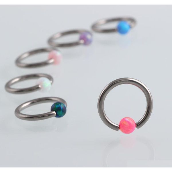 

1pc g23 titanium septum piercing nose ring opal ball closure nipple lip tragus eyebrow earring nose ri sqcpqb queen66, Black