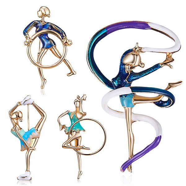 

new enamel gymnast practicing gymnastics ballet dancer girl cute dress coat brooch women fashion jewelry christmas gift