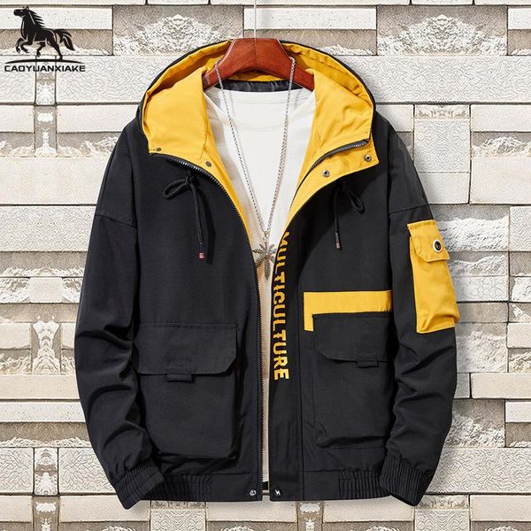 

casual jacket men spring autumn -6xl 7xl 8xl mens jackets stitching hooded coat men thin windbreaker tooling men's coats 8898, Black;brown