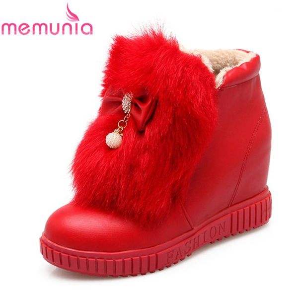 

memunia new arrival 2020 winter boots women round toe with butterfly knot ankle boots fur ladies shoes 8cm high heels size 33-43, Black