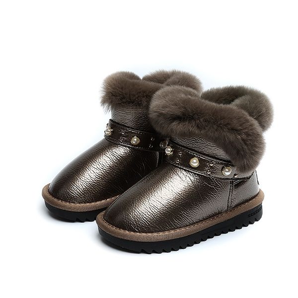 

kids toddler cotton child brand baby girl fashion real leather boot kid black fur warm snow plush ankle boot kids boots y200104, Black;grey