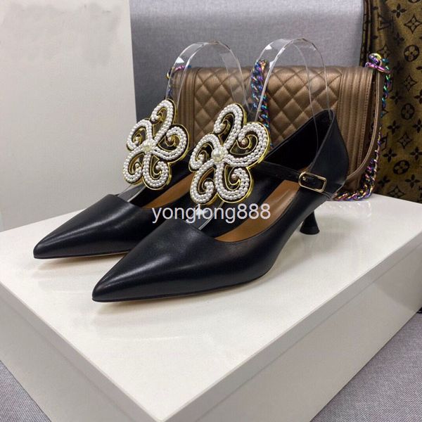 

dress shoes 21 spring fashion shoes pointed thin heel cowhide middle single bow diamond buckle lady, Black