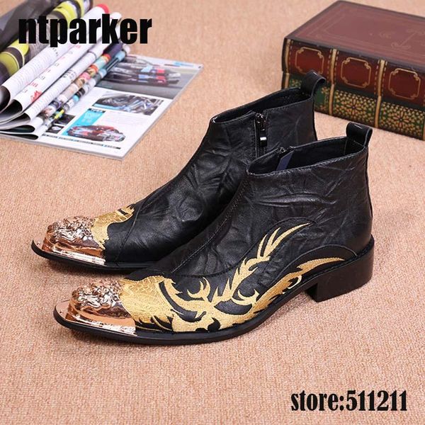 

pointed iron toe men's ankle boots high heels black leather boots autumn cowboy boots black eu38-46