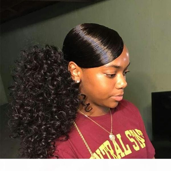 

chic human hair ponytail hairpieces clip in short afro kinky deep curly human hair 120g drawstring ponytail hair extension for black women