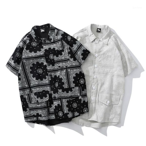 

men's shirts short sleeves ethnic style cashew flower blouses male versatile five - minute sleeve shirts casual lovers1, White;black
