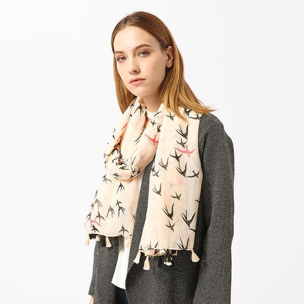 

sweet white printed swallow cotton and hemp scarf, Blue;gray