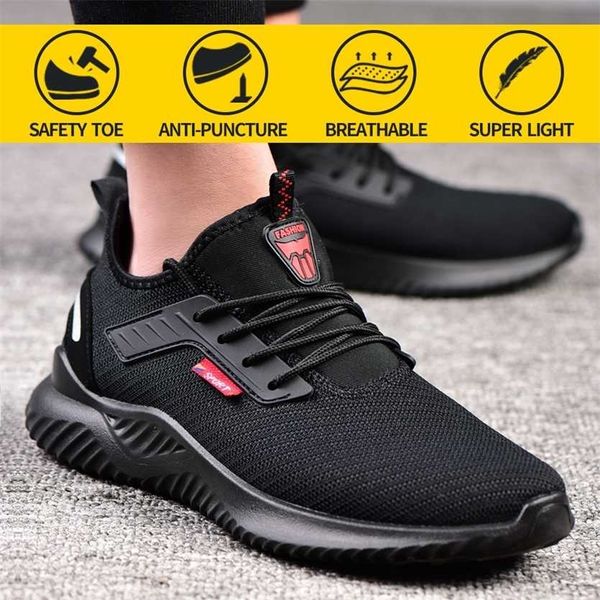 Sapatos de segurança de trabalho anti-esmagamento aço toe punctura prova construção leve respirável tênis botas homens mulheres luz de ar 220208