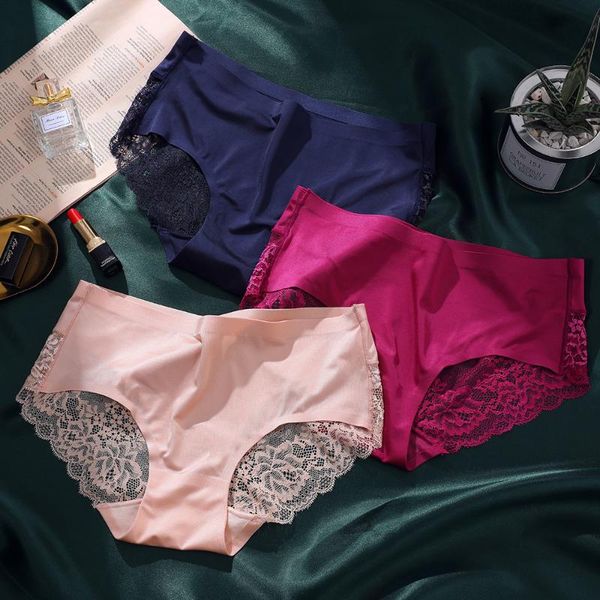 

women's panties 2021 umka lace seamless underwear mid-waist briefs comfortable breathable, Black;pink