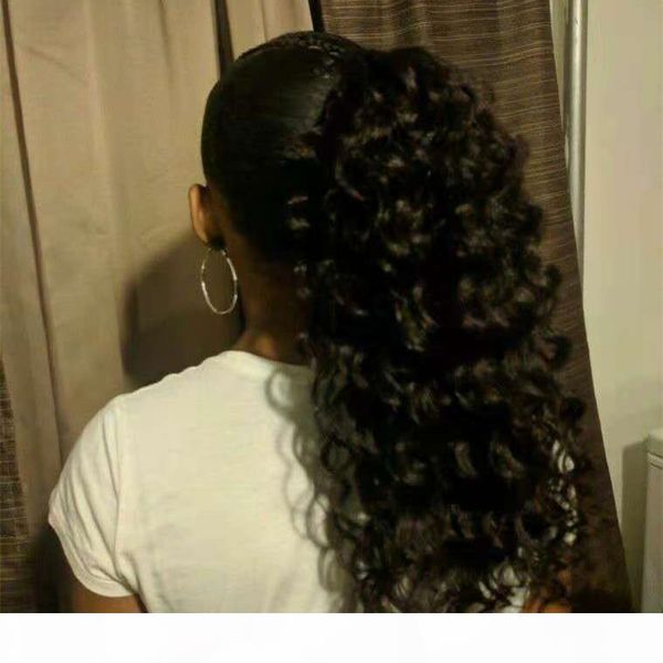 

kinky curly afro ponytail human hair extension color 1b wrap around clip in drawstring brazilian virgin hair ponytail hairpiece 120g, Black