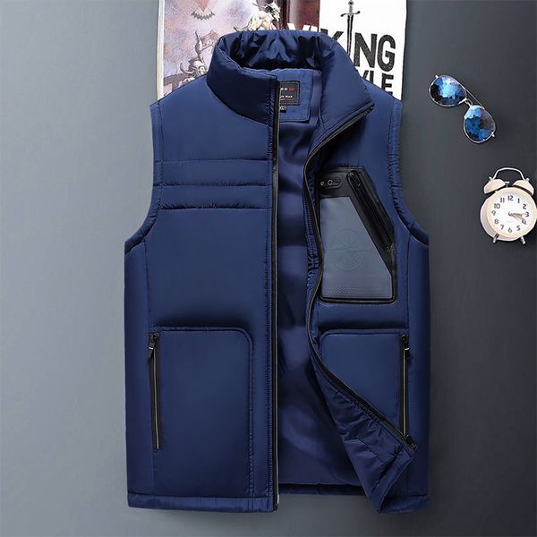 

middle aged old thickened autumn and winter down waistcoat men's warm comfortable light work sleeveless cotton padded, Black;white