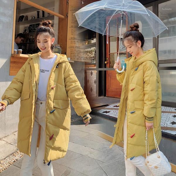 

plus size winter coat women parkas hooded button zipper thick warm outwear pockets casual solid sweet bubble abrigos mujer1, Black