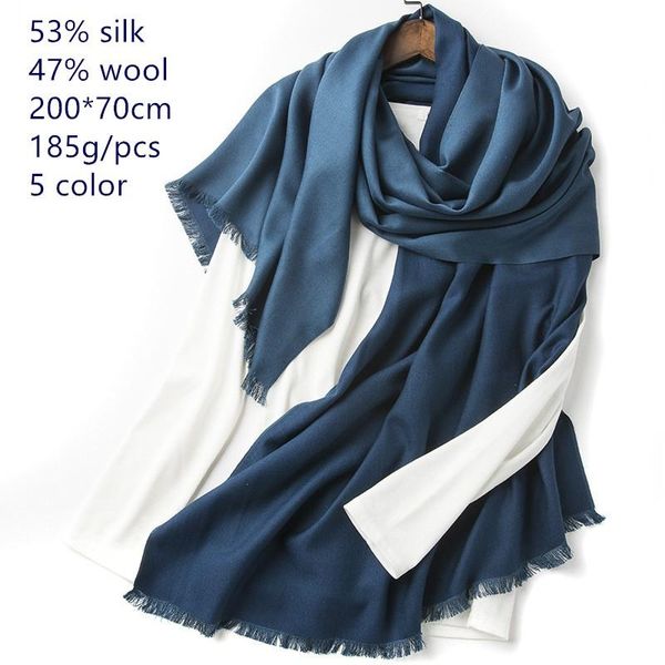 

naizaiga 53% silk 47% wool blending women shinning shawl thicken warm winter scarf , jy107, Blue;gray